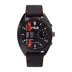 Men's Drum Roller Watch 38-844, Leather, Black/Black/Black - 004, Strap.
