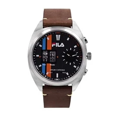 Men's Drum Roller Watch 38-844, Leather, Silver/Brown/Black - 001, Strap.