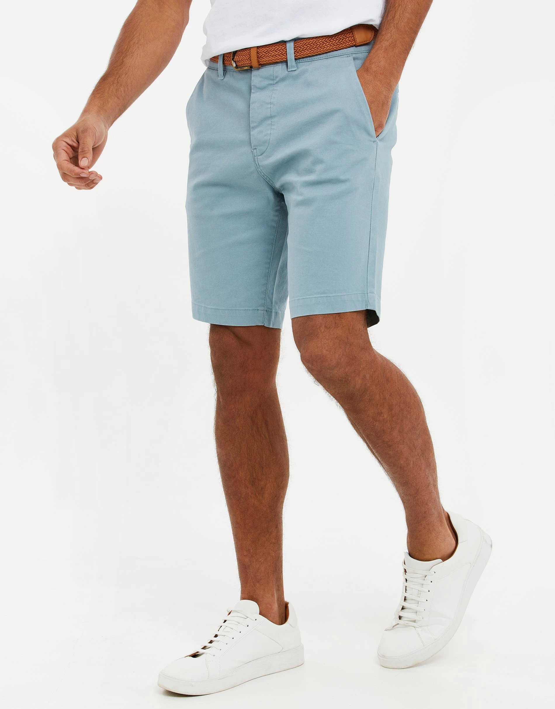 Men's Duck Egg Blue Belted Chino Shorts