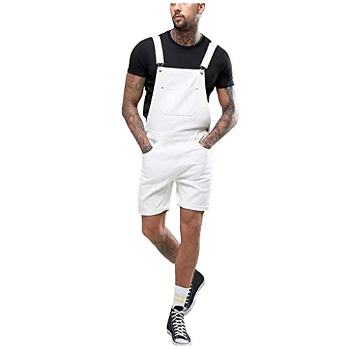 Men's Dungarees Stretch Straight Leg White Jeans Short Comfortable Plain Summer Shorts Slim Straight Leg Denim Short Trousers Elegant Elastic Outdoor Men's Leisure Jeans Short Size, White, XL