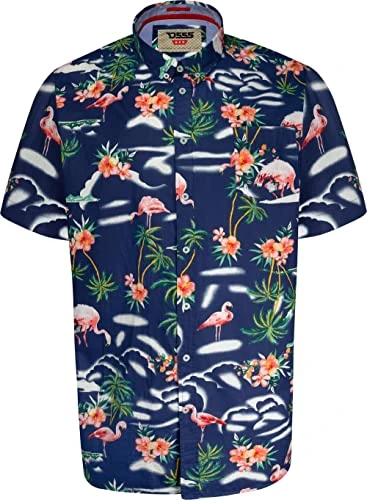 Men's Durham Flamingo Hawaiian AOP Shirt in Blue 4XL