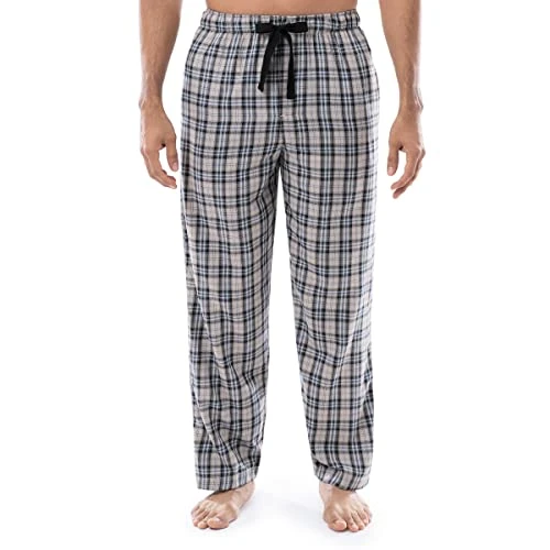 Men's Dyed Woven Pyjama Bottoms Made from Poly-Rayon Yarn, Khaki Chequered, XXXL