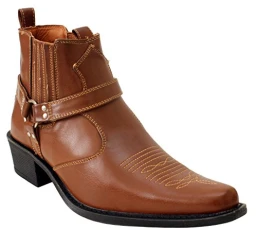 Mens Eastwood Slip On Harness Twin Gusset Western Heel Cuban Ankle Heel Cowboy Boots UK Sizes 7-12 (UK 8, Tan)