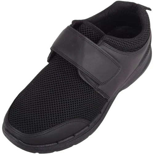 Mens Easy Slip On Lightweight Touch and Close Mesh Sports Trainers - Black - UK 8 / EU 42