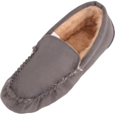Mens Easy Slip On Moccasin Style Faux Fur Winter Slipper - Grey - UK 9 / US 10