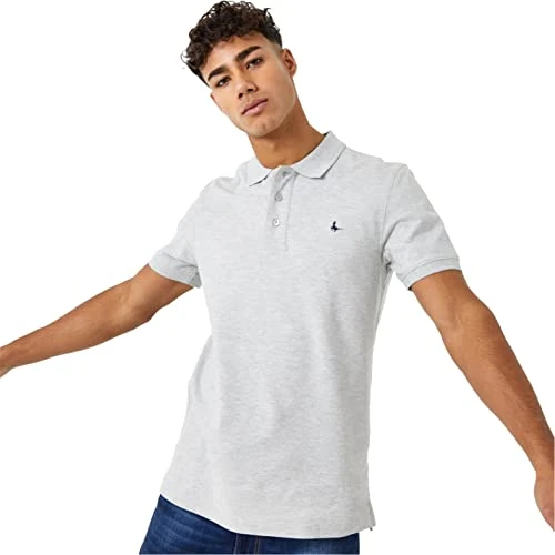 Mens Eaton Stretch Polo Short Sleeve Shirt Tee Top Button Placket Grey Marl XXS