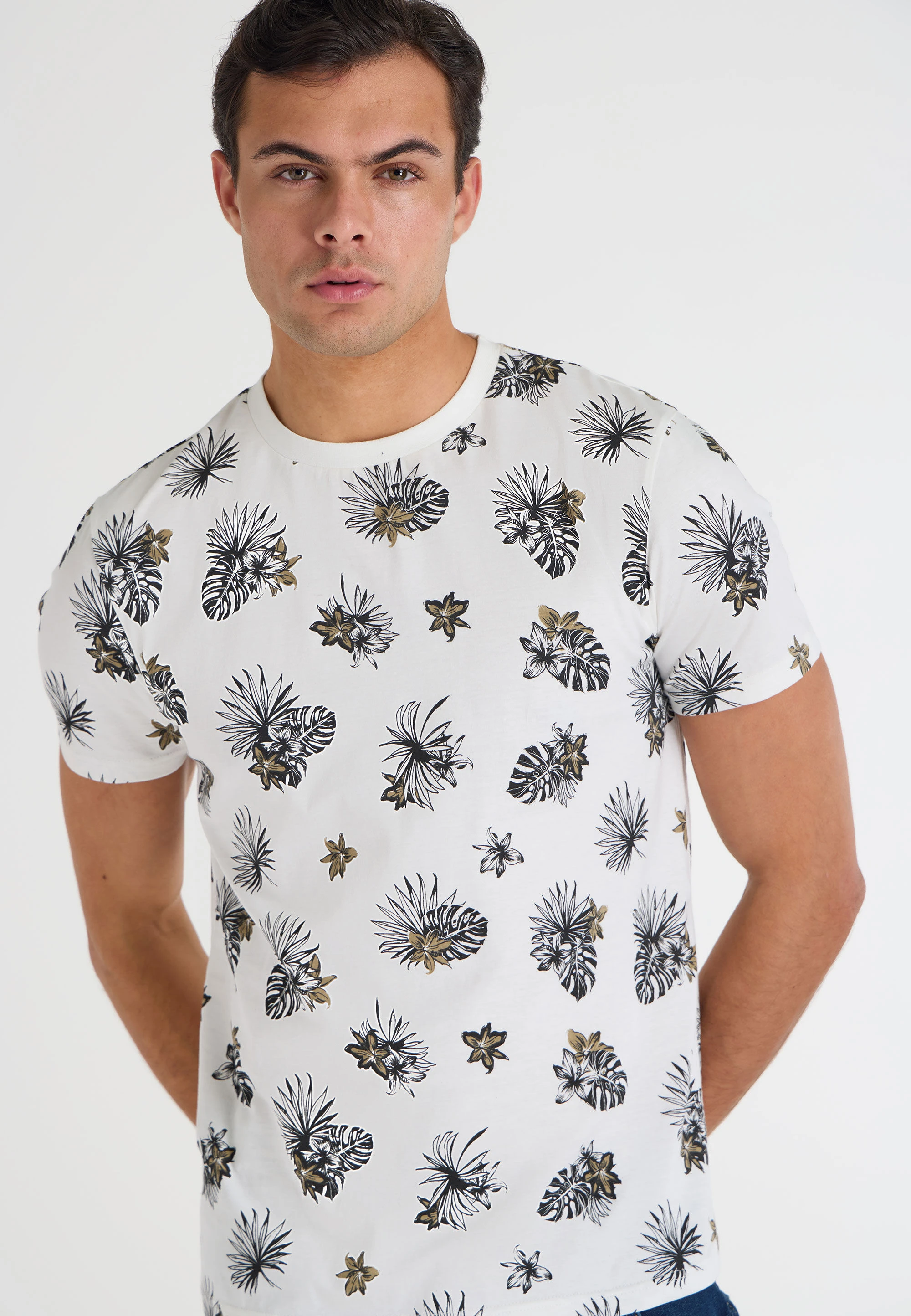 Mens Ecru Floral Print T-shirt