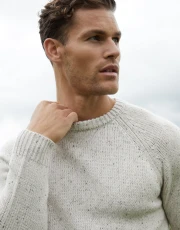 Men's Ecru Knitted Raglan Sleeve Jumper