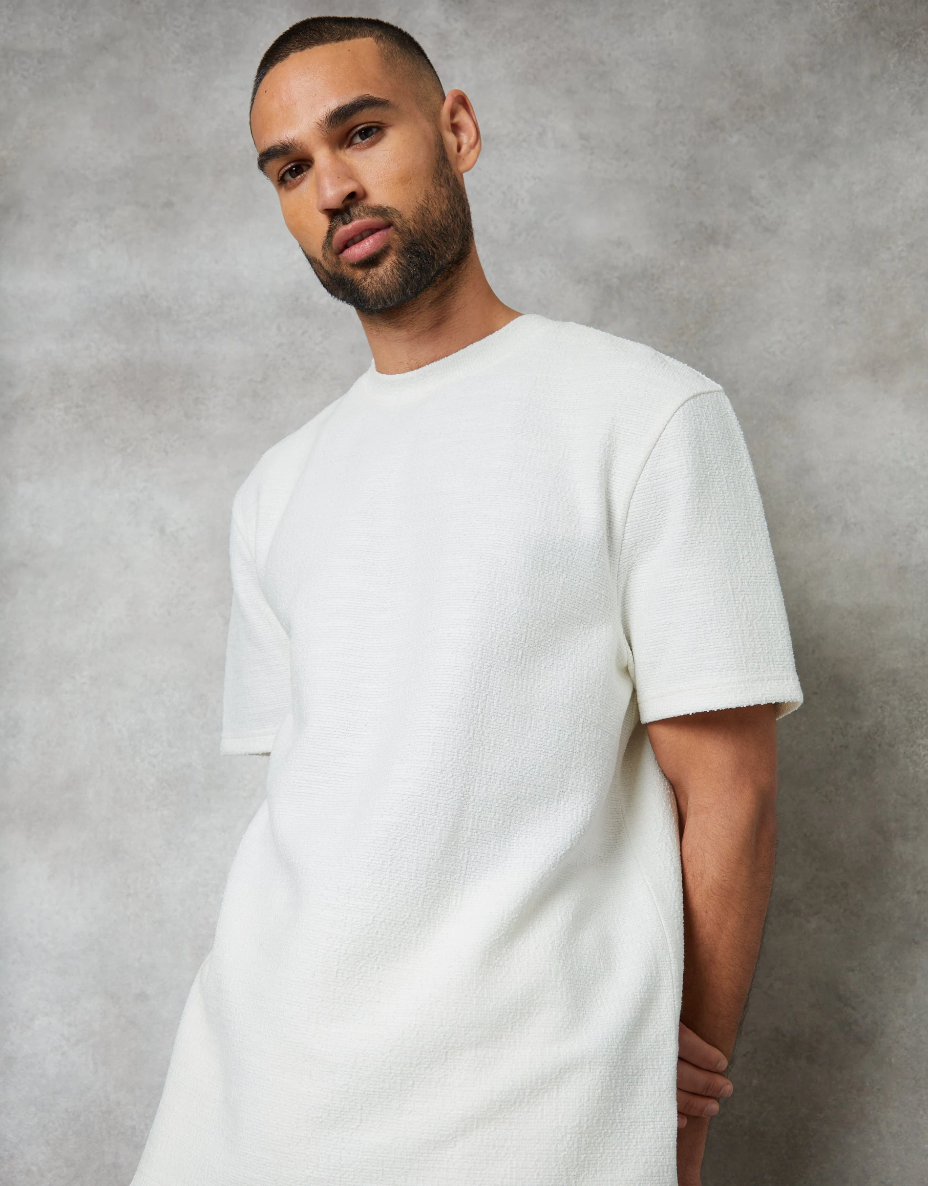 Men's Ecru Textured Relaxed Fit T-Shirt