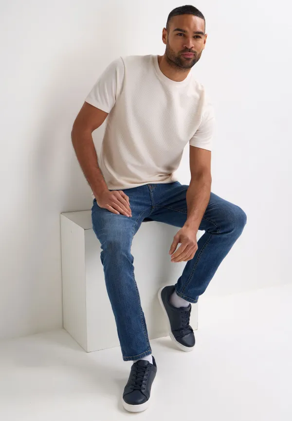 Mens Ecru Textured Short Sleeve T-Shirt