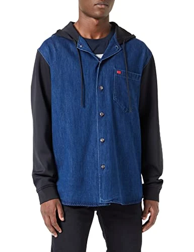 Mens Ekoin Oversized-fit Overshirt in Denim with Contrast Sleeves