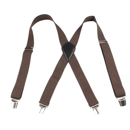 Mens Elasticated Heavy Duty Clip On Trouser Braces Adjustable Suspenders 35mm (Coffee)