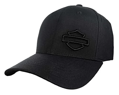 Men's Embroidered B&S Stretch Fit Baseball Cap - Solid Black, Black, L-XL