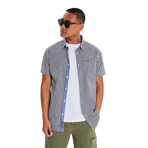 - Mens 'Esher' Everyday Essential Casual Checkered Shirt Cotton - Short Sleeve - Versatile for All S