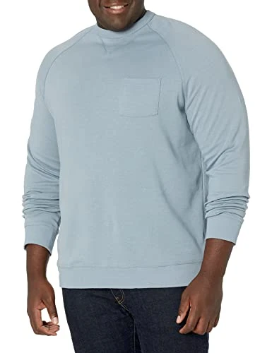 Men's Essential Long Sleeve Ponte Crewneck Sweatshirt Pullover Sweater, Blue Stone, XXL