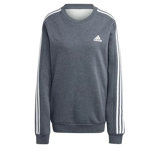 Men's Essentials Fleece 3-Stripes Sweatshirt (Long Sleeve), Dark Grey Heather, M