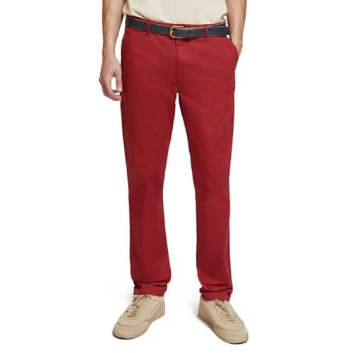 Men's Essentials Stuart-Slim-Fit Organic Cotton Stretch Chino Pants, Garnet 1756, 32/34