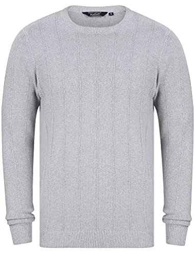 Men's Eugene Textured Stripe Knit Crew Neck Jumper - Light Grey Marl - XL