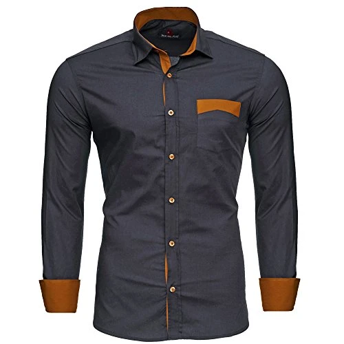 Men's Exclusive Two-tone Look Long-sleeved Shirt RS-7205 - Grey - Small