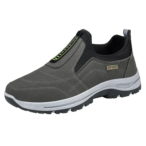 Mens Extra Wide Fit Hiking Shoes Waterproof Trekking Trainers Comfortable Outdoor Hiking Shoes Slip on Work Shoes Lightweight Walking Shoes Anti Slip Climbing Backpacking Camping Trails Shoes Grey