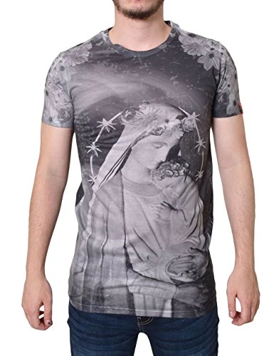 Men's Faded Rose Printed T Shirts Summer Short Sleeve Crew Neck Casual Top Black Mary Small