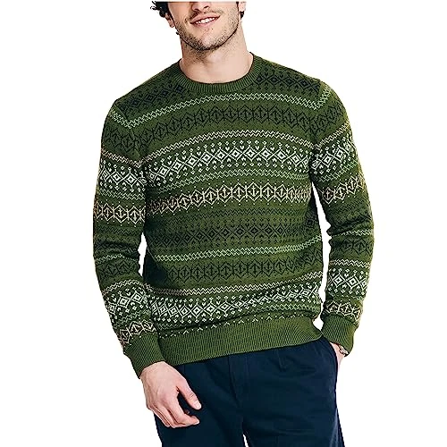 Men's Fair Isle Crewneck Sweater, Chive, Chive, S