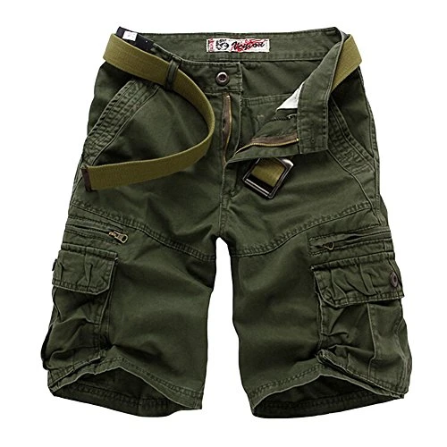 Men's Fashion Army Twill Combat Multi-Pocket Pockets Causal Trouser & Solid Color Cargo Shorts Strai