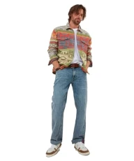 Men's Fashion Autumnal Aztec Print Long Sleeve Overshirt, Muted Aztec, Regular Fit, M