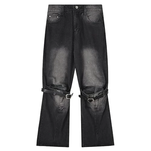 Men's Fashion Casual Distressed Ripped Jeans Straight Denim Pants Loose Fit Washed Jeans Hip Hop Style Skateboard Cargo Jeans