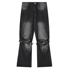 Men's Fashion Casual Distressed Ripped Jeans Straight Denim Pants Loose Fit Washed Jeans Hip Hop Style Skateboard Cargo Jeans