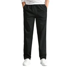 Men's Fashion Casual Loose Cotton Plus Size Pocket Lace Up Frenulum Pants Overall Boys Trousers with Pockets Summer Trousers Men's Jogging Bottoms Men's Training Trousers Men, black, XL