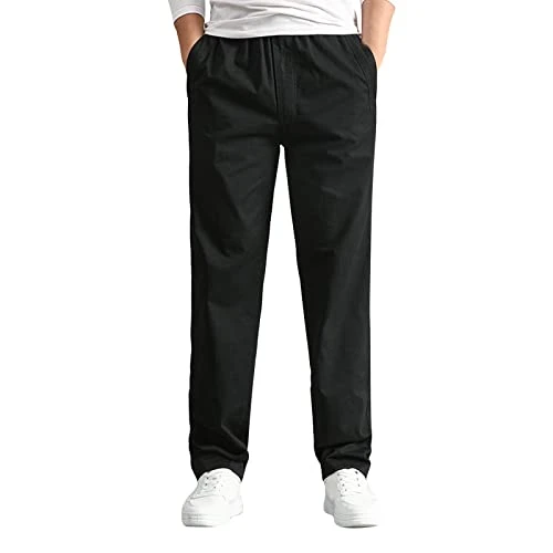 Men's Fashion Casual Loose Cotton Plus Size Pocket Lace Up Frenulum Pants Overall Boys Trousers with Pockets Summer Trousers Men's Jogging Bottoms Men's Training Trousers Men, black, XL