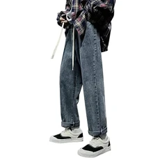 Men's Fashion Casual Solid Denim Straight Pants Tassel Trousers Leg Zip Fly Pocket Jeans Trousers Summer Jeans Men, c, 3XL