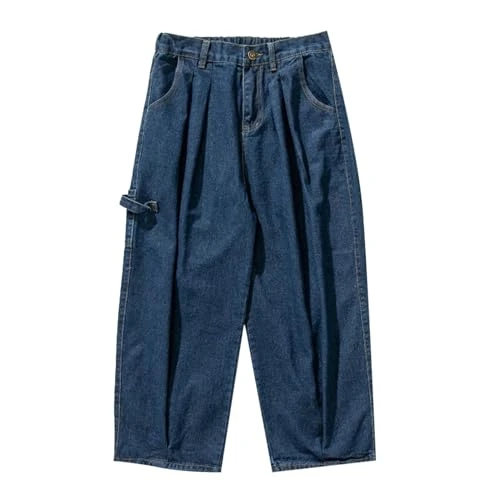Men's Fashion Casual Straight Leg Multi Pocket Wide Leg Harlan Jeans Men Jean Ripped, navy, XL