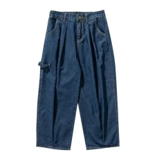 Men's Fashion Casual Straight Leg Multi Pocket Wide Leg Harlan Jeans Men Jean Ripped, navy, XL