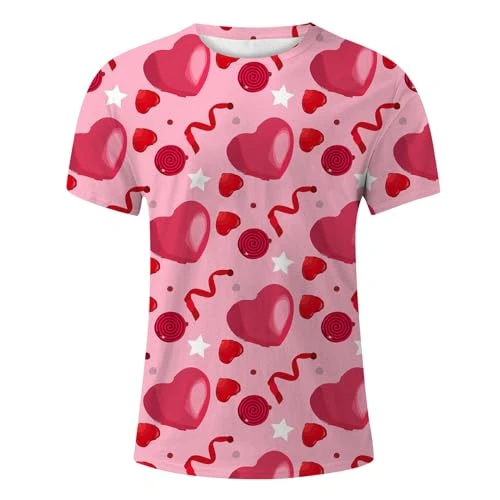 Mens Fashion Casual Valentines Day 3D Digital Printed Regular Fit Customized t Shirts Colourful Raves Valentines Day Football Training Shirts Red