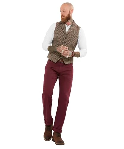 Men's Fashion Chino Style Denim Straight Fit Jeans, Burgundy, Regular Fit, 34R