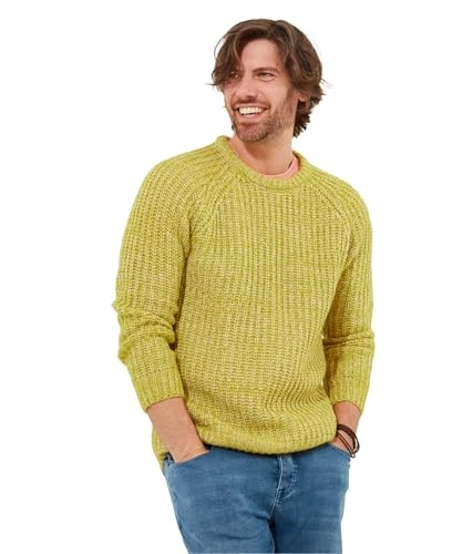 Men's Fashion Chunky Knit Crew Neck Fisherman Jumper, Olive, Regular Fit, M