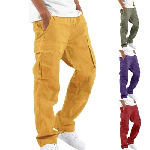 Men's Fashion Colorful Cargo Trousers Straight Leg Loose Fit Outdoor Hiking Trouser Pants with Utili