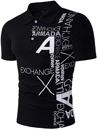 Mens Fashion Fashion Printing Short Sleeve Polo Shirt T-shirt Tops JZA092 Black XL