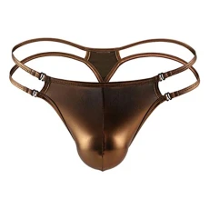 Men's Fashion Leather Underwear Triangle Briefs Sexy Underwear Cotton Underwear Brown