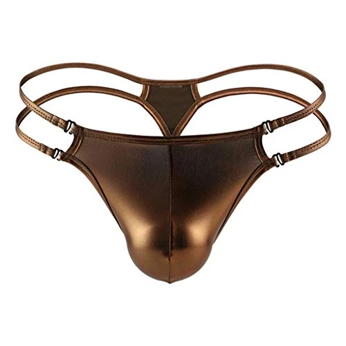Men's Fashion Leather Underwear Triangle Briefs Sexy Underwear Cotton Underwear Brown