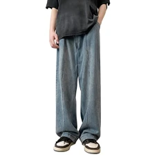 Men's Fashion Loose Jeans in Plus Size Street Trousers with Wide Leg Men's Slim Fit Chino Trousers Stretch Casual Trousers Sweatpants Regular Fit Stretch Men's Jeans Men's Straight Leg Jeans, blue, S