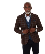 Men's Fashion Regular Fit Classic Check Wool Blend Blazer, Brown, Regular Fit, 42 Men's Fashion Regular Fit Classic Check Wool Blend Blazer, Brown, Regular Fit, 42