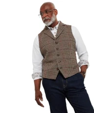 Men's Fashion Regular Fit Dogtooth Wool Blend Waistcoat with Paisley Lining, Brown, Regular Fit, 46 Men's Fashion Regular Fit Dogtooth Wool Blend Waistcoat with Paisley Lining, Brown, Regular Fit, 46