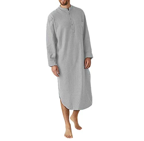 Men's Fashion Retro Robes Arab Muslim Middle East Saudi Arabic Kaftan Robes Thobe Dresses Gray