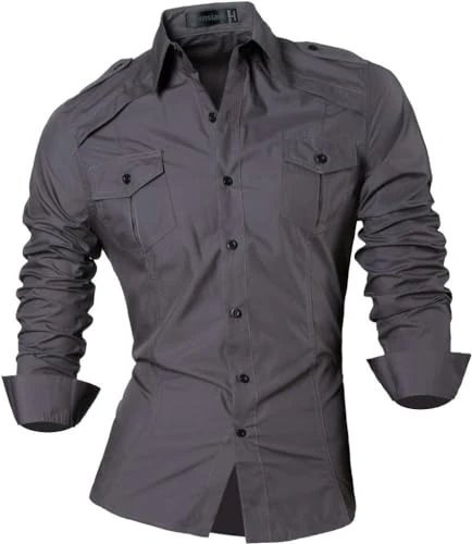 Men's Fashion Shirts Long Sleeves Dress Slim Fit Casual Formal Tops Office Button Down Pocket 8001 G