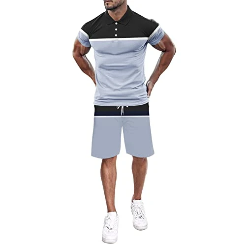 Men's Fashion Short Sleeve T-Shirt and Shorts Set Summer 2-Piece Outfit Summer Suit Men, gray, M