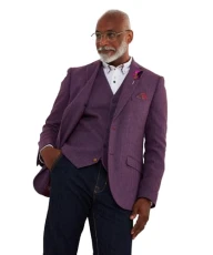 Men's Fashion Single Breasted Wool Blend Herringbone Blazer, Purple, Regular Fit, 38 Men's Fashion Single Breasted Wool Blend Herringbone Blazer, Purple, Regular Fit, 38