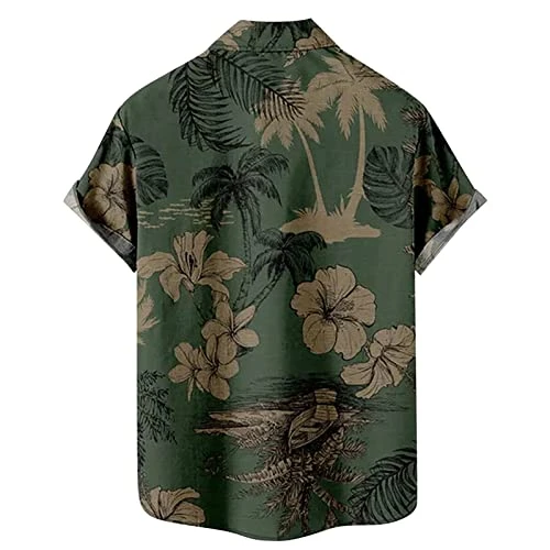 Men's Fashion Spring Summer Casual Short Sleeve Turn-Down Collar Printed T-Shirts Top Blouse Men's S